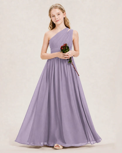 Dideyttawl One Shoulder Ruched Chiffon Junior Bridesmaid Dress