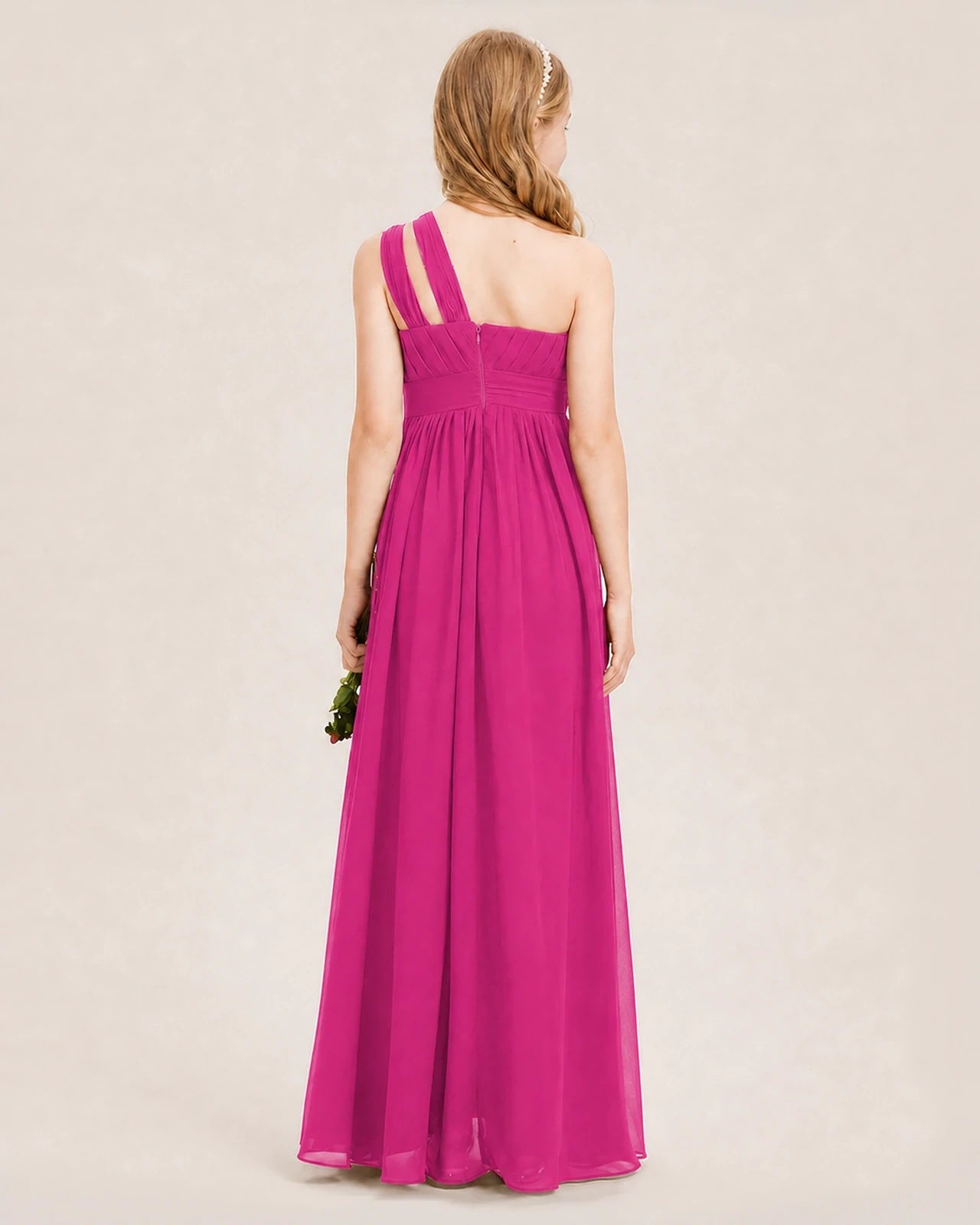 Dideyttawl One Shoulder Ruched Chiffon Junior Bridesmaid Dress