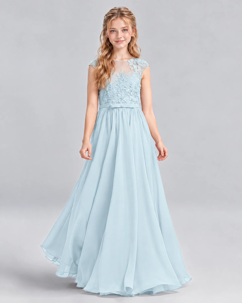 Baby Blue A-line Junior Bridesmaid Dress Front