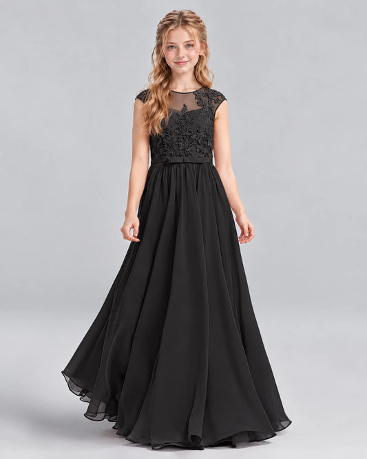 Black A-line Junior Bridesmaid Dress Front
