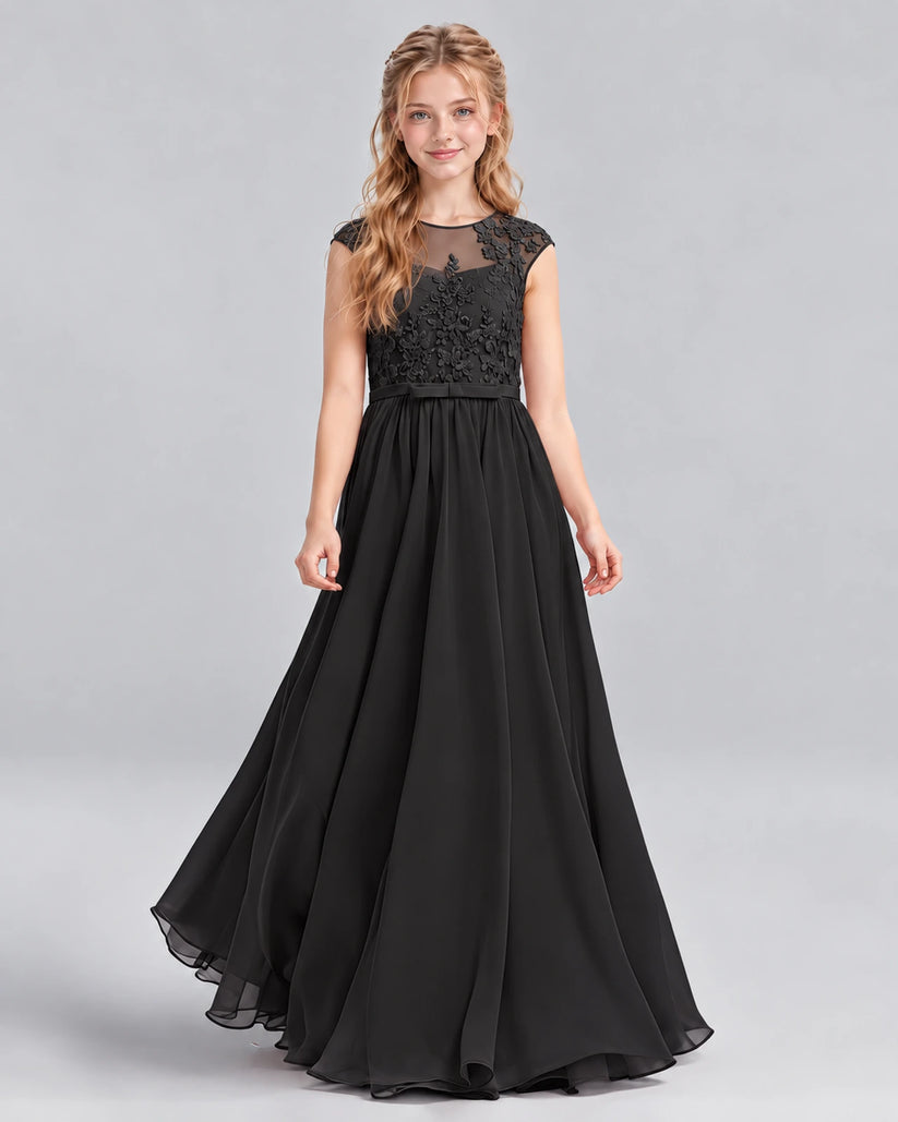 Black A-line Junior Bridesmaid Dress Front