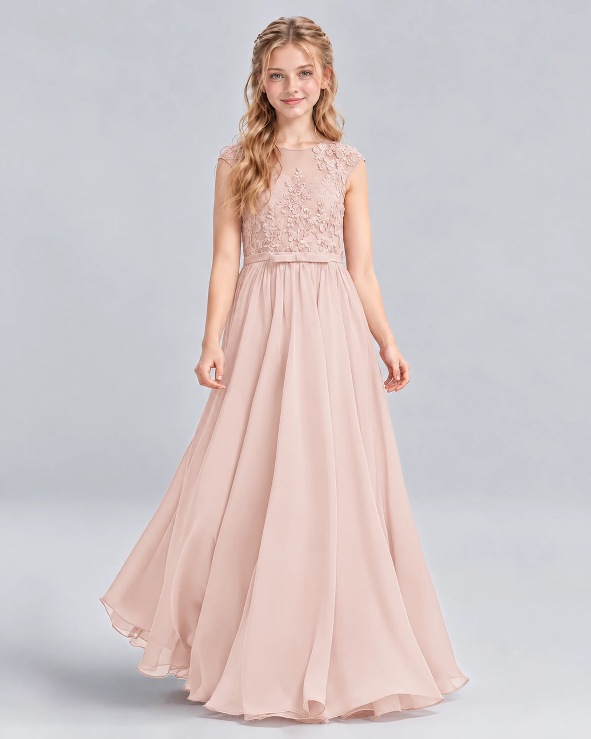 Blush Pink A-line Junior Bridesmaid Dress Front