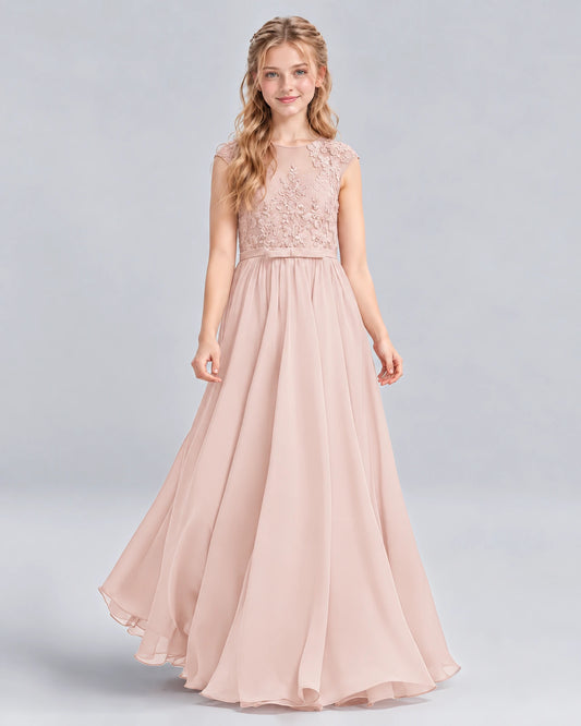 Blush Pink A-line Junior Bridesmaid Dress Front