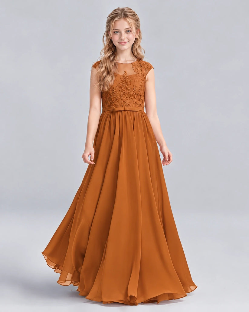 Burnt Orange A-line Junior Bridesmaid Dress Front