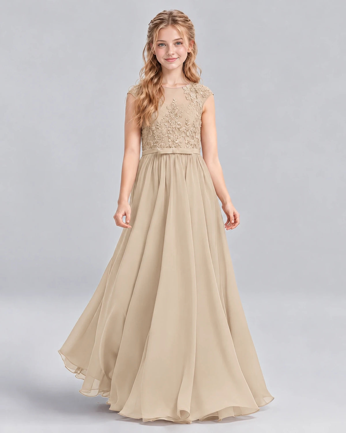 Champagne A-line Junior Bridesmaid Dress Front