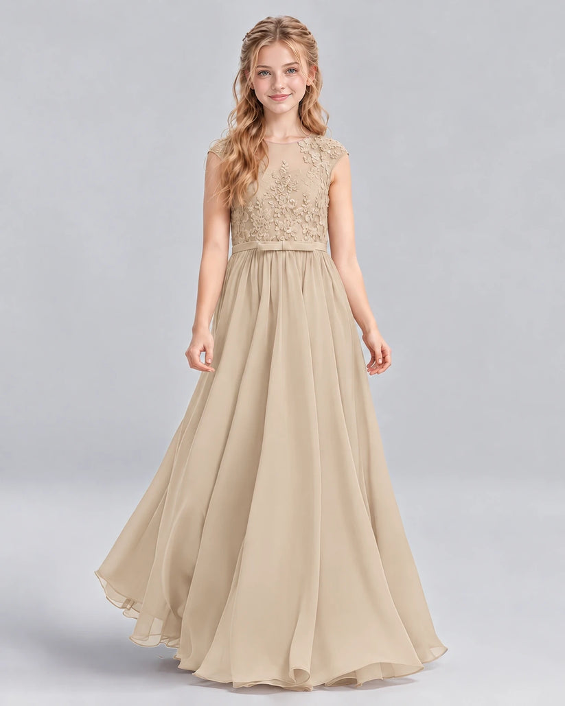 Champagne A-line Junior Bridesmaid Dress Front