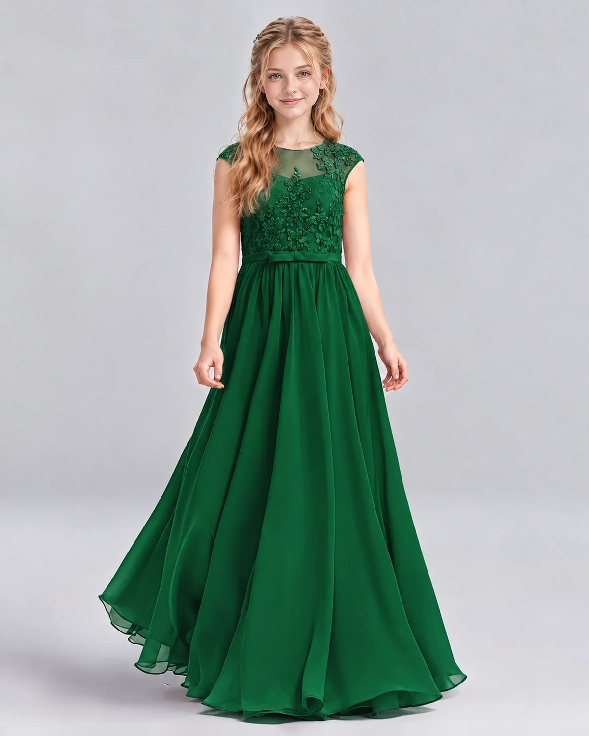 Dark Green A-line Junior Bridesmaid Dress Front