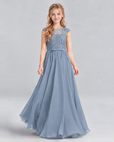 Dusty Blue A-line Junior Bridesmaid Dress Front