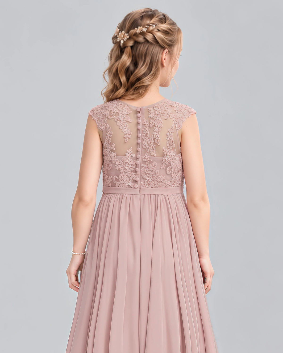 Dusty Rose A-line Junior Bridesmaid Dress Back_Detail [Shared]