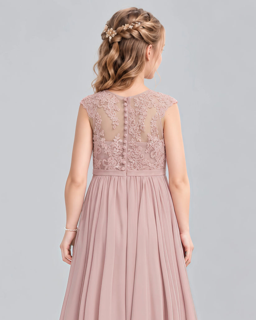 Dusty Rose A-line Junior Bridesmaid Dress Back_Detail [Shared]
