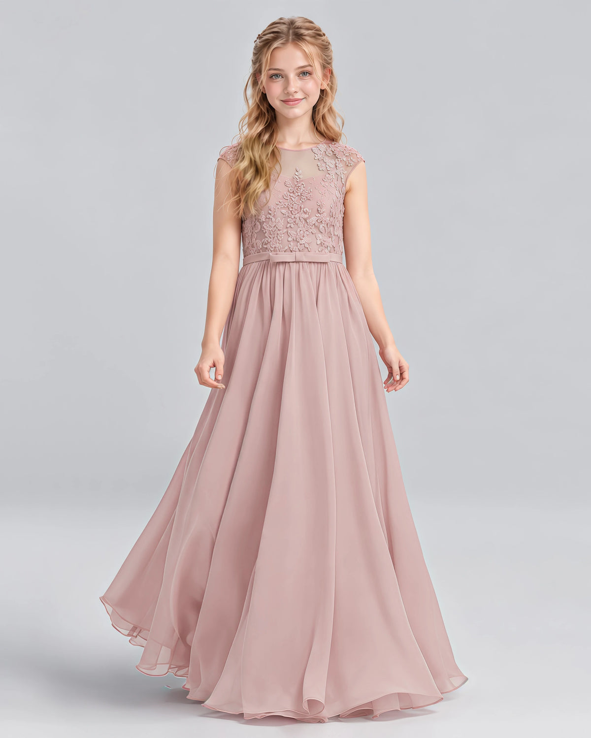 Dusty Rose A-line Junior Bridesmaid Dress Front