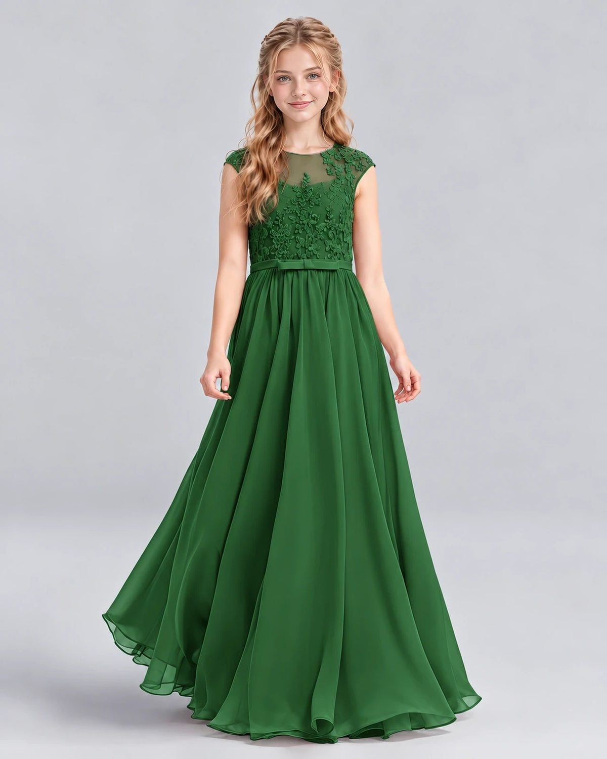 Emerald Green A-line Junior Bridesmaid Dress Front