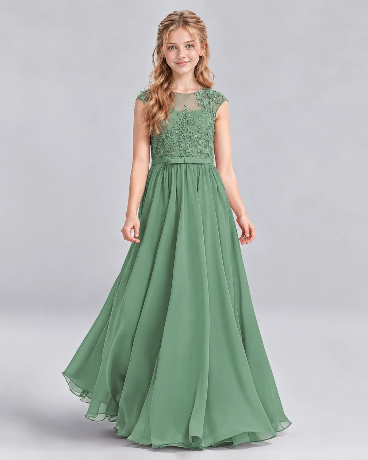 Eucalyptus A-line Junior Bridesmaid Dress Front