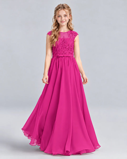 Hot Pink A-line Junior Bridesmaid Dress Front