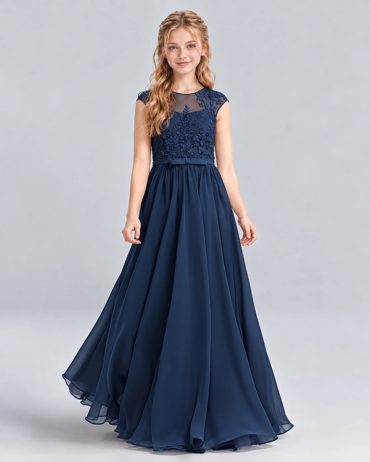 Navy Blue A-line Junior Bridesmaid Dress Front