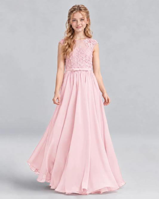 Pink A-line Junior Bridesmaid Dress Front