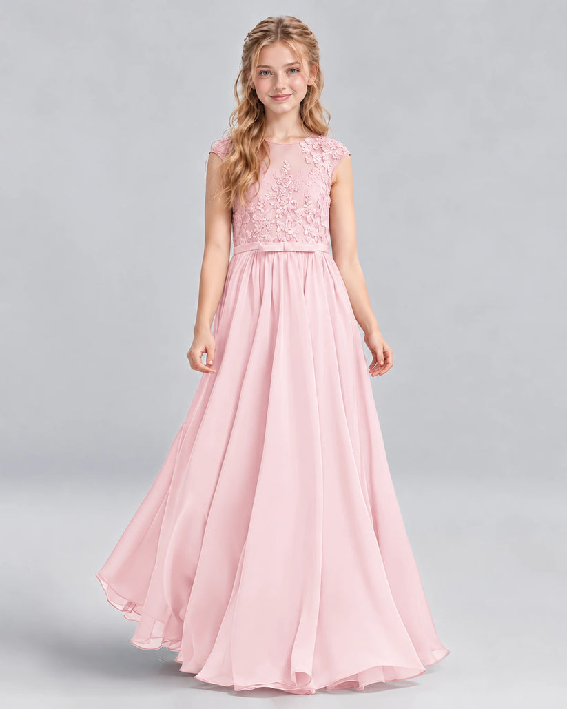 Pink A-line Junior Bridesmaid Dress Front