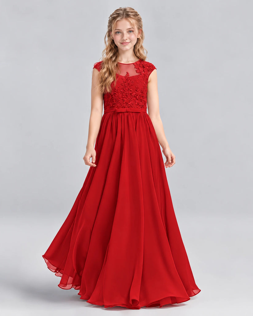 Red A-line Junior Bridesmaid Dress Front