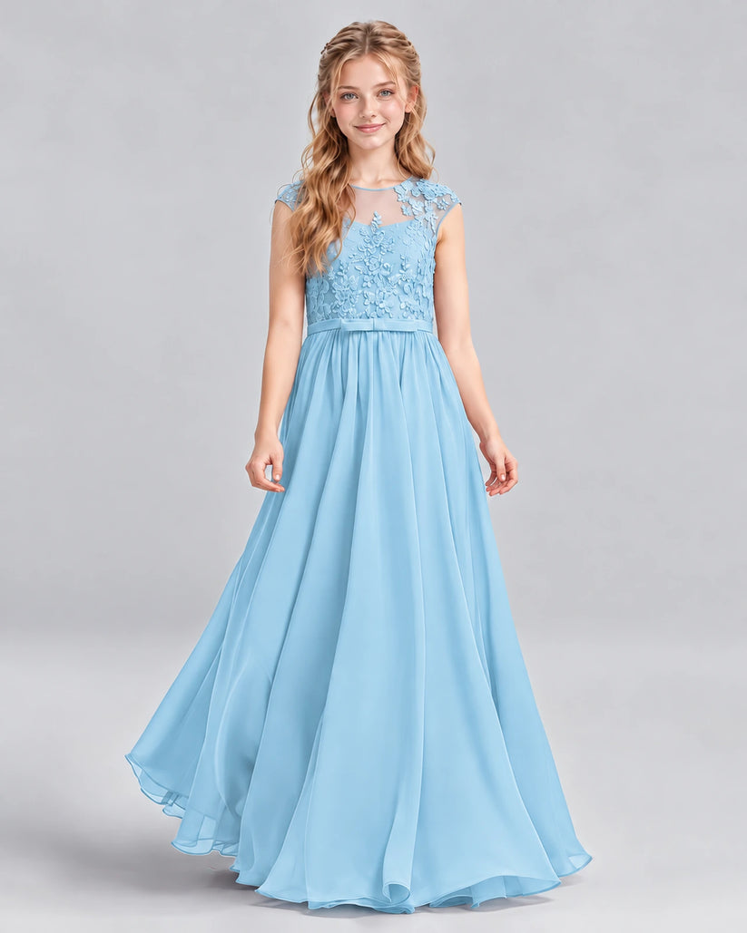Sky Blue A-line Junior Bridesmaid Dress Front