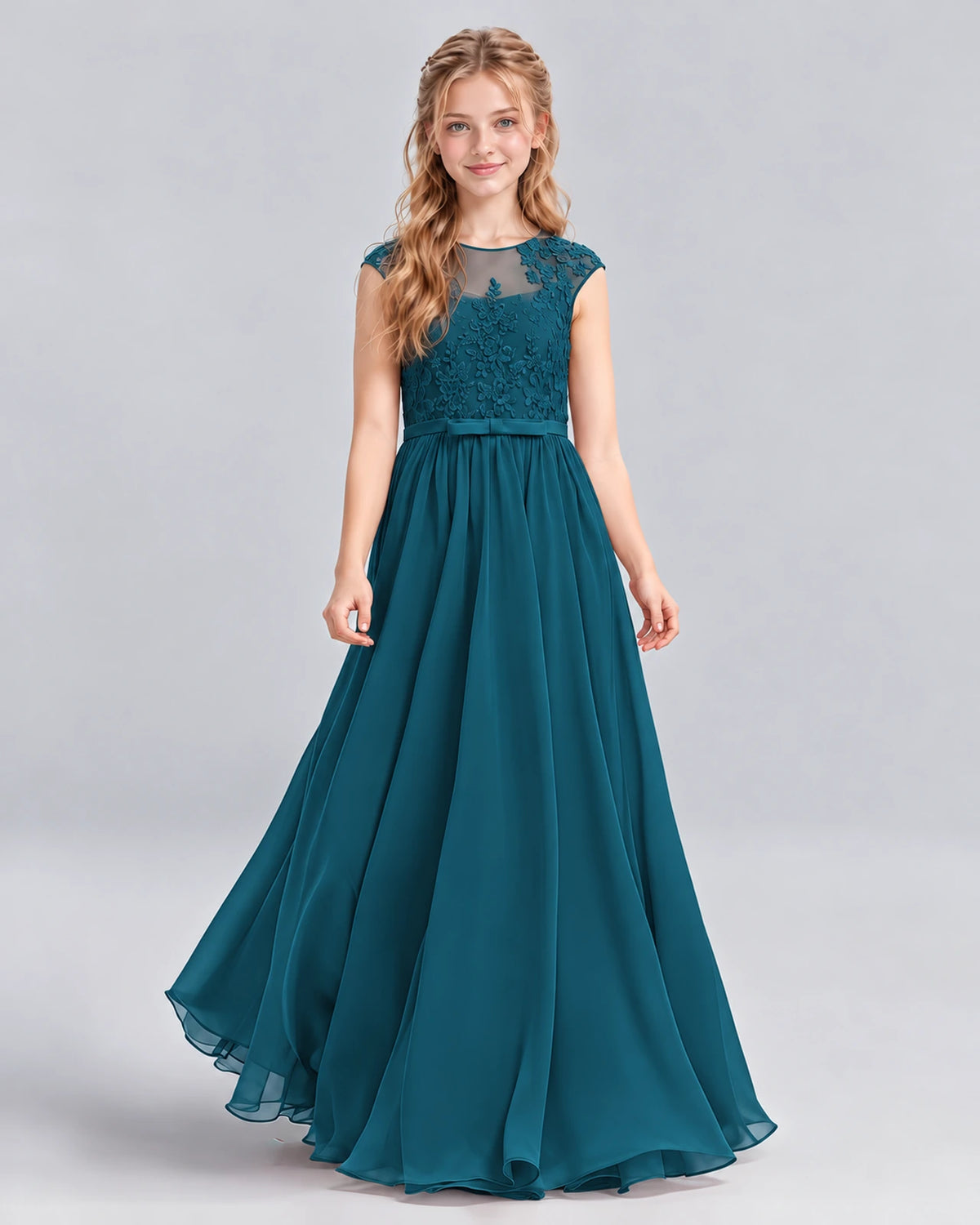 Teal A-line Junior Bridesmaid Dress Front