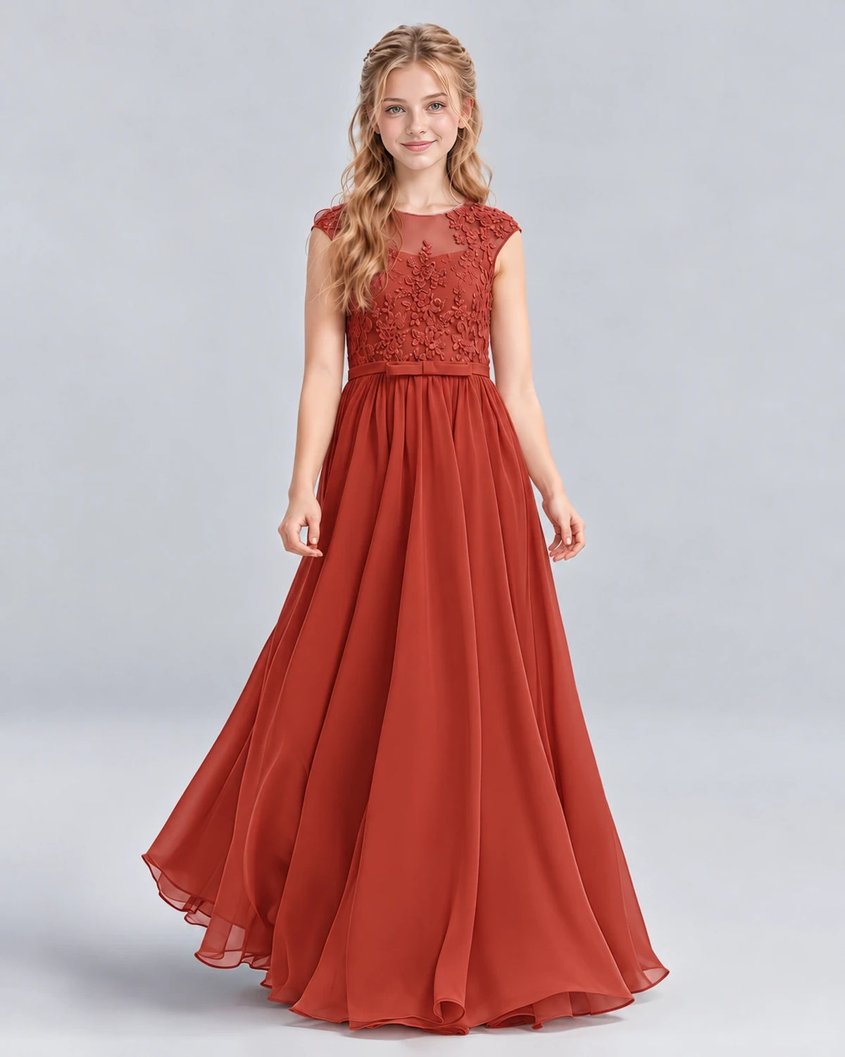Vermilion A-line Junior Bridesmaid Dress Front