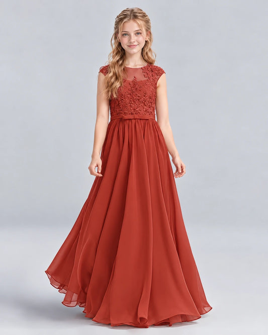 Vermilion A-line Junior Bridesmaid Dress Front