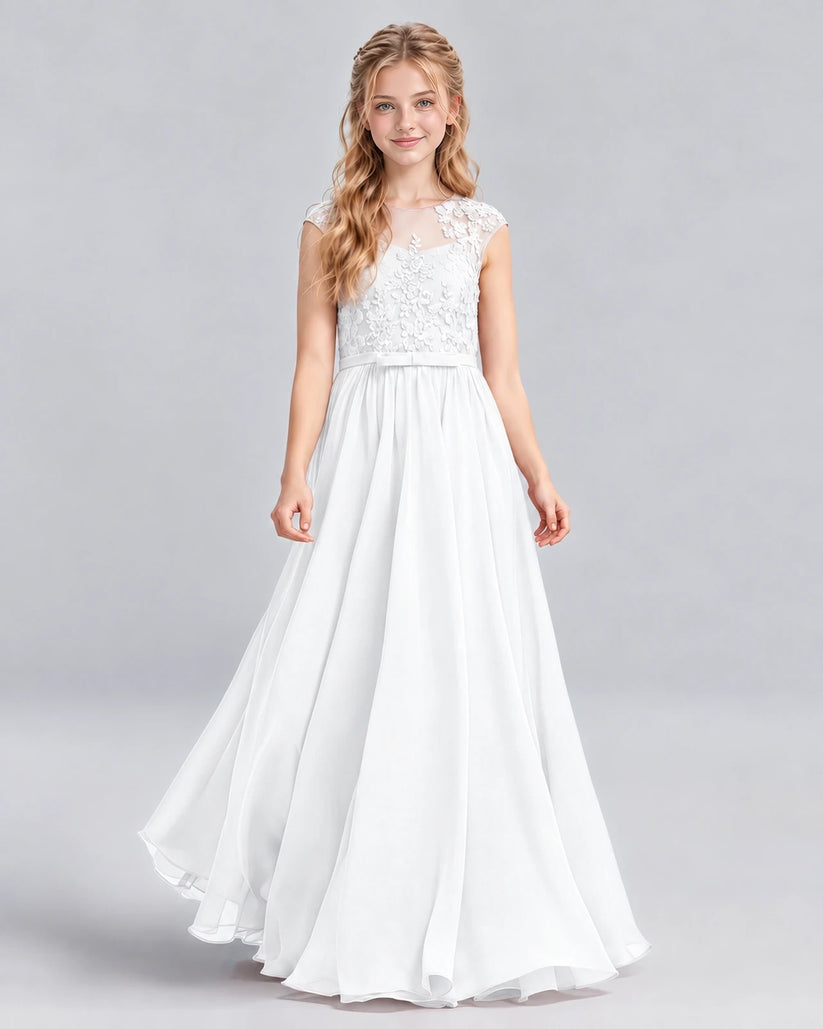 White A-line Junior Bridesmaid Dress Front