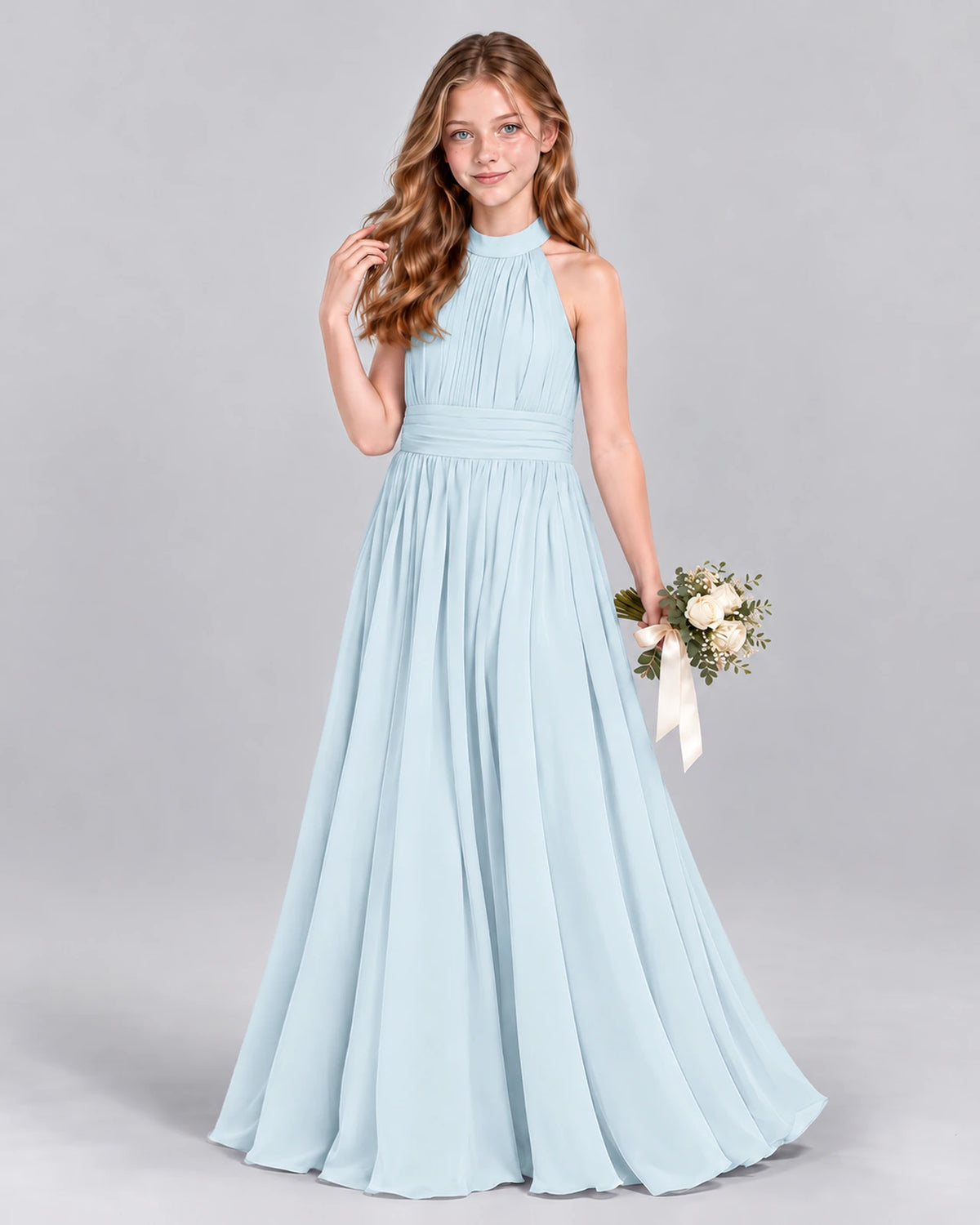 Baby Blue A-line Junior Bridesmaid Dress Front