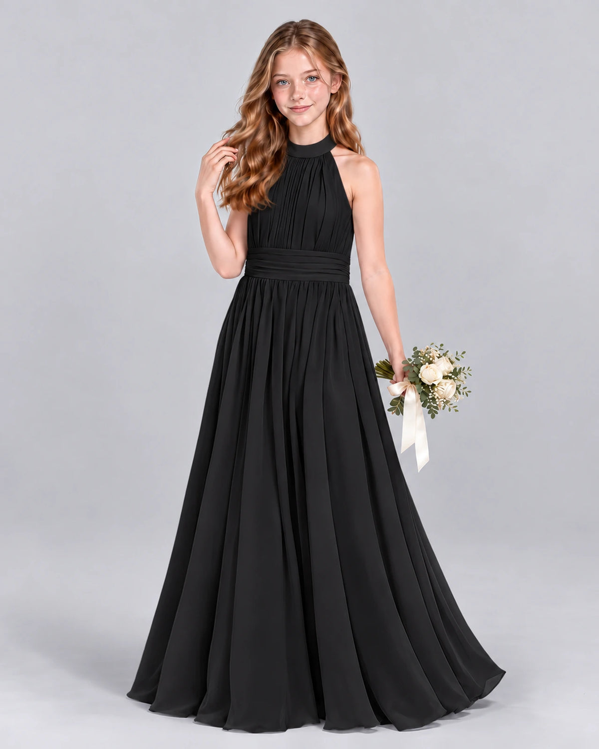 Black A-line Junior Bridesmaid Dress Front