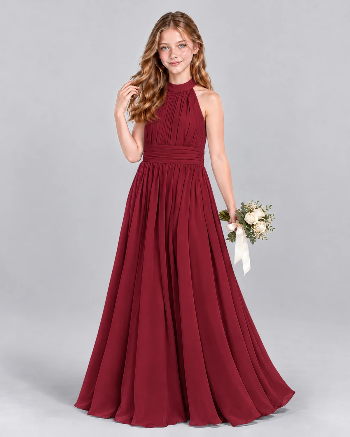 Burgundy A-line Junior Bridesmaid Dress Front