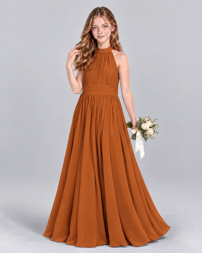 Burnt Orange A-line Junior Bridesmaid Dress Front