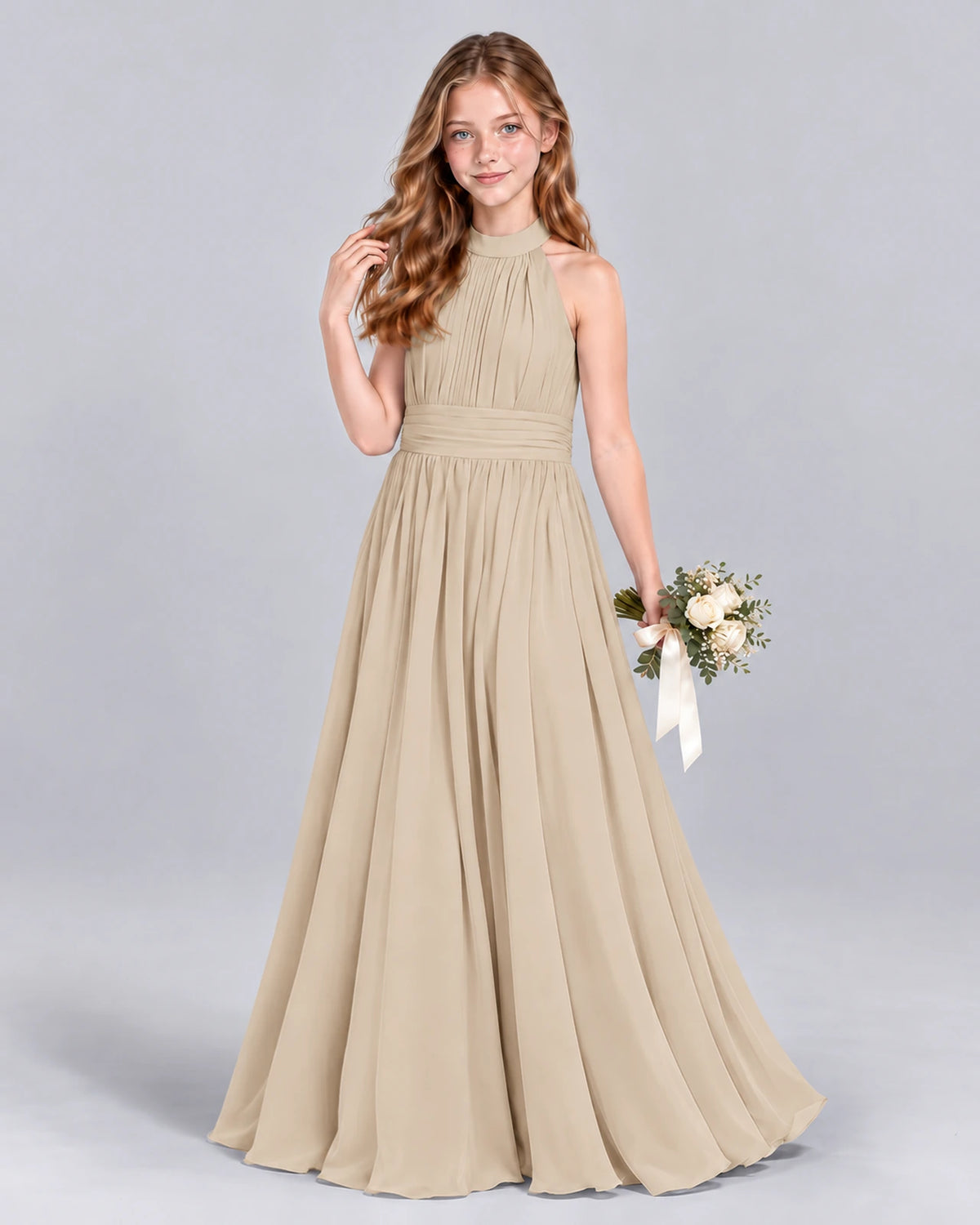 Champagne A-line Junior Bridesmaid Dress Front
