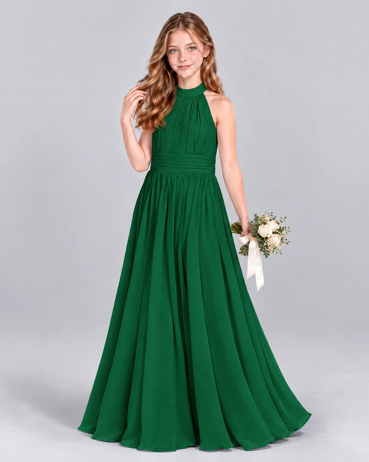 Dark Green A-line Junior Bridesmaid Dress Front
