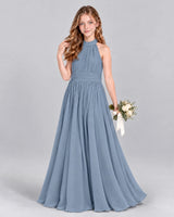 Dusty Blue A-line Junior Bridesmaid Dress Front