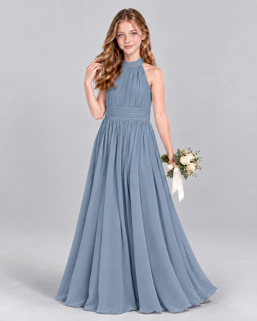 Dusty Blue A-line Junior Bridesmaid Dress Front