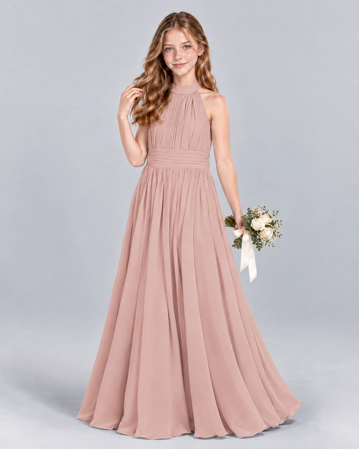 Dusty Rose A-line Junior Bridesmaid Dress Front