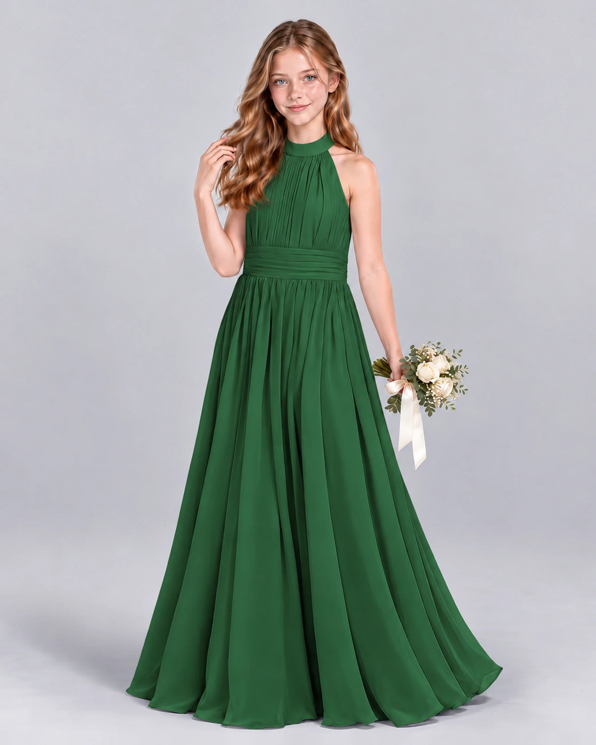 Emerald Green A-line Junior Bridesmaid Dress Front