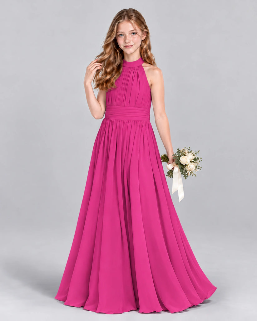 Hot Pink A-line Junior Bridesmaid Dress Front