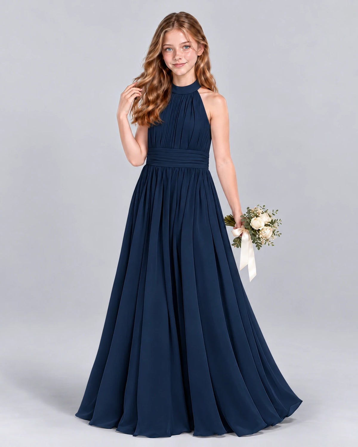 Navy Blue A-line Junior Bridesmaid Dress Front
