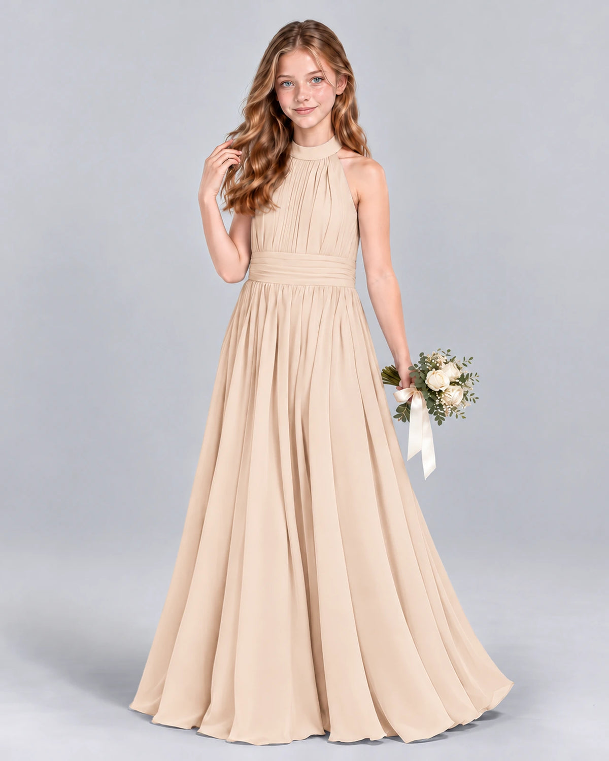 Peach A-line Junior Bridesmaid Dress Front