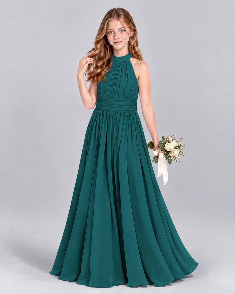 Peacock A-line Junior Bridesmaid Dress Front