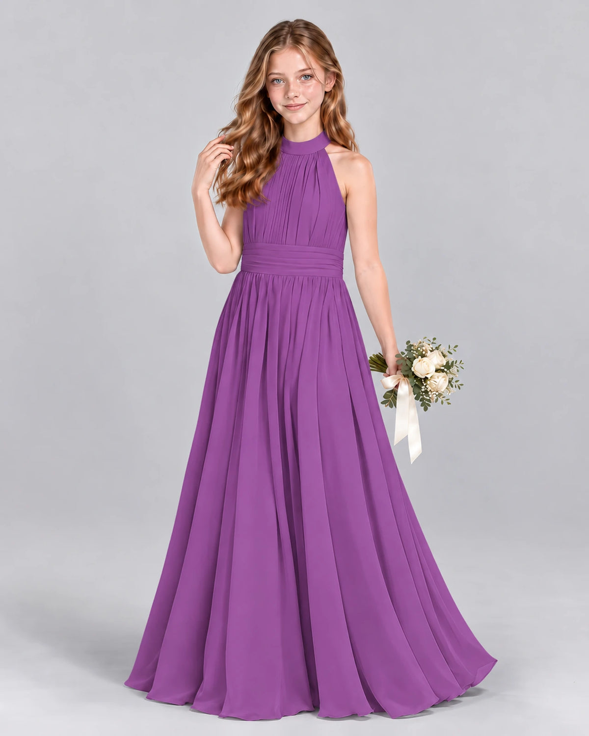 Purple A-line Junior Bridesmaid Dress Front