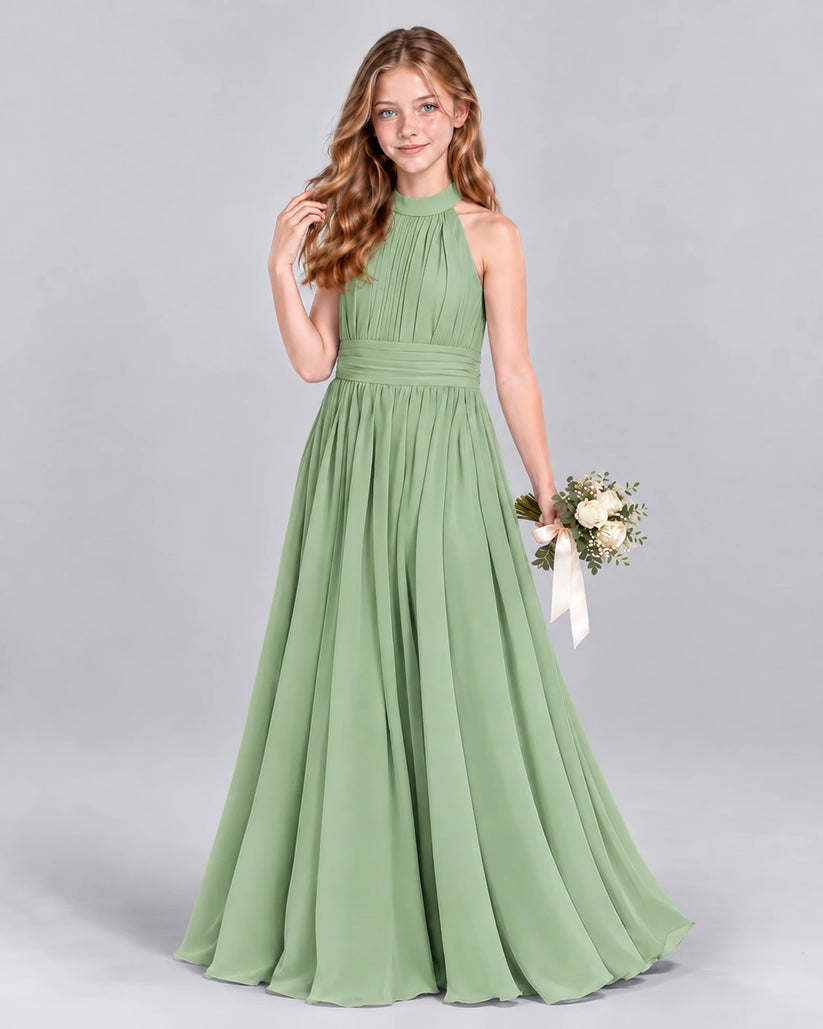 Sage Green A-line Junior Bridesmaid Dress Front