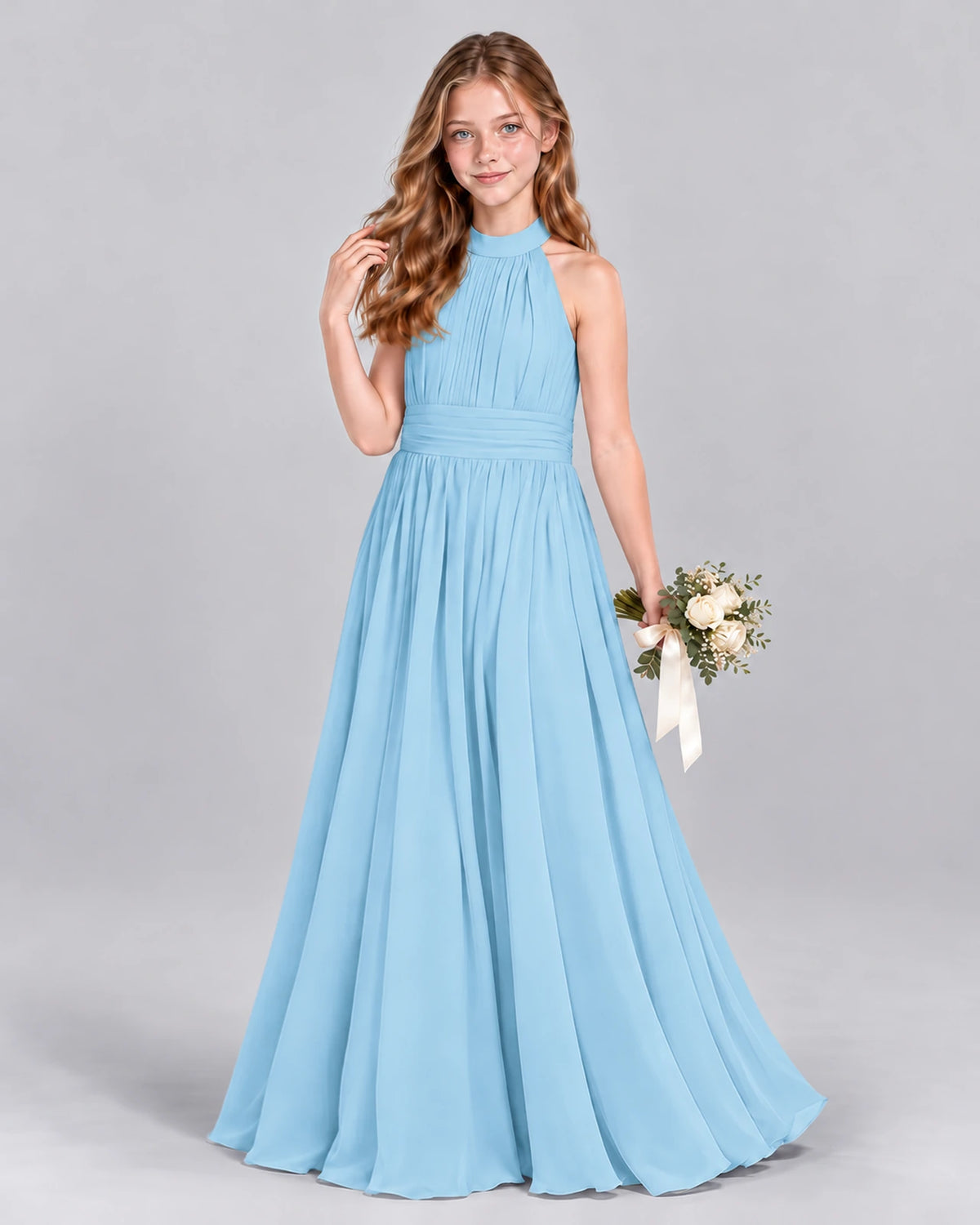 Sky Blue A-line Junior Bridesmaid Dress Front