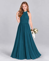 Teal A-line Junior Bridesmaid Dress Front