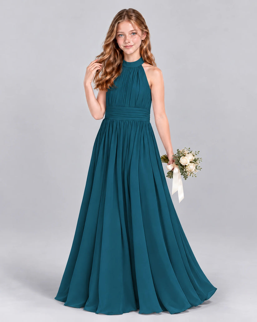 Teal A-line Junior Bridesmaid Dress Front