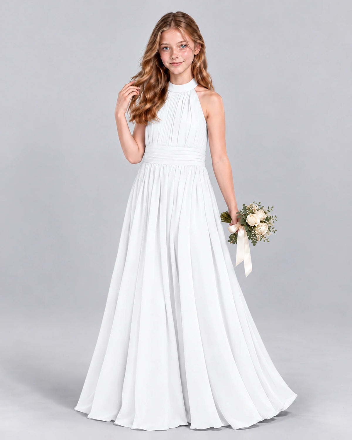 White A-line Junior Bridesmaid Dress Front