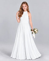 White A-line Junior Bridesmaid Dress Front