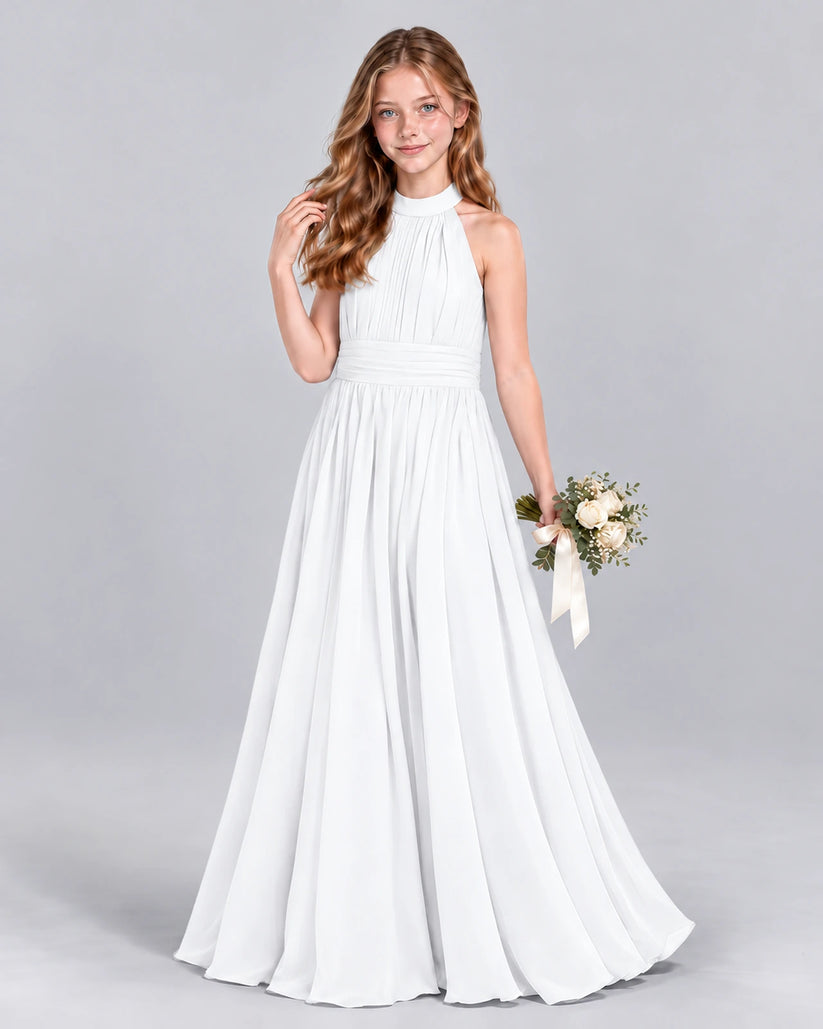 White A-line Junior Bridesmaid Dress Front