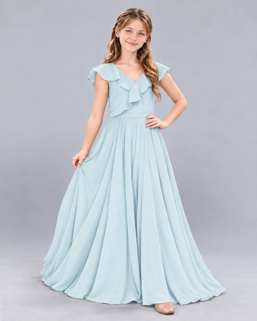Baby Blue A-line Junior Bridesmaid Dress Front